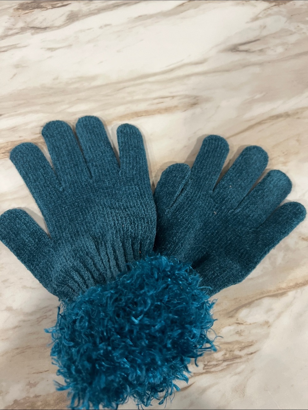 Westbound Teal Knit Gloves with Fuzzy Cuffs